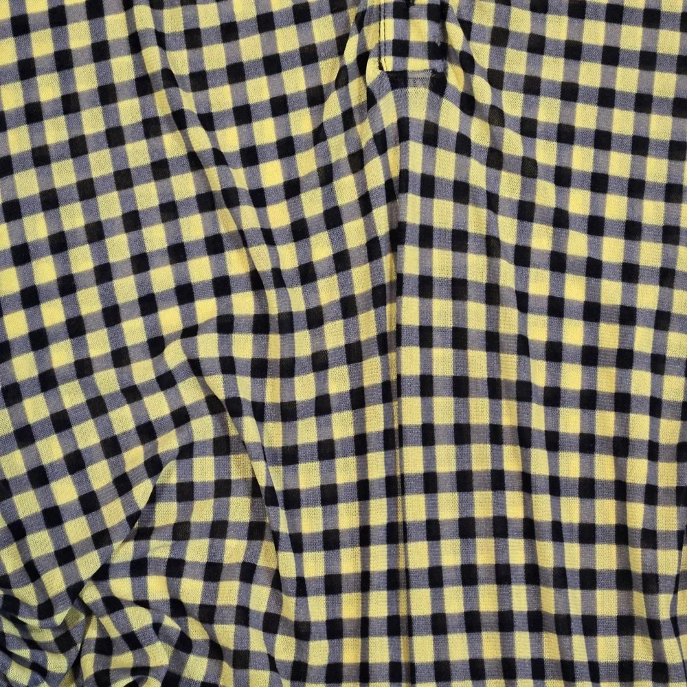 Black & yellow plaid gingham oversized ruched button up short sleeve shirt MD